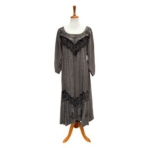 Magic Women’s XL Gray Vintage Inspired Y2K Boho Gothic Embroidered Midi Dress